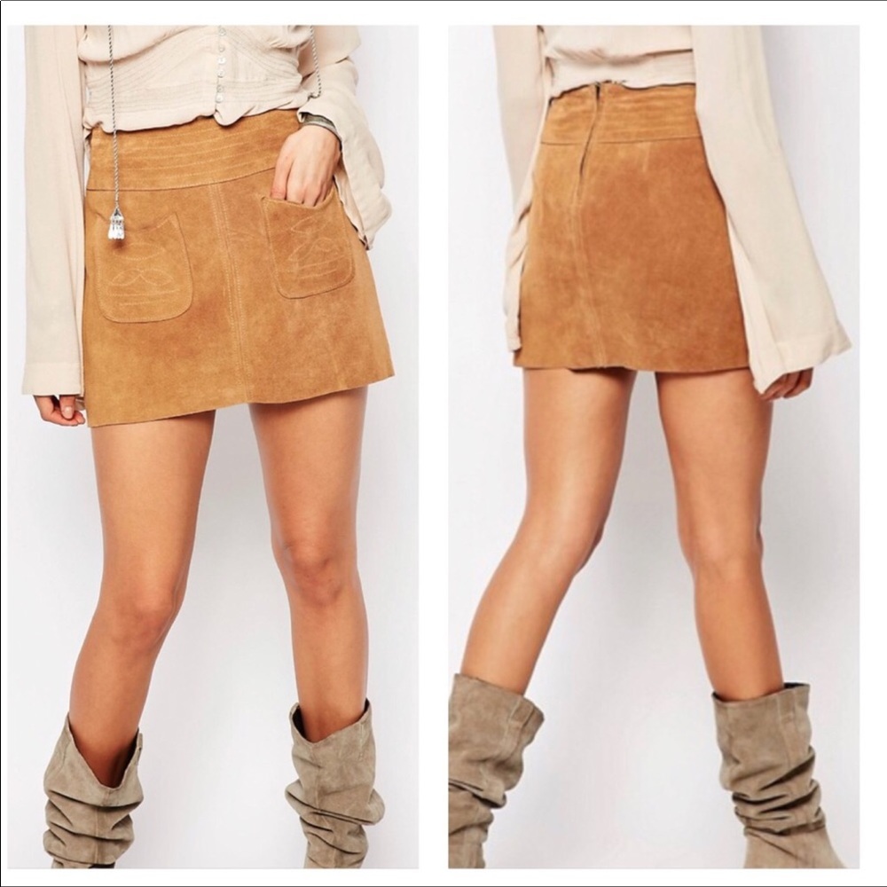 Free People Brown Suede Mini Skirt